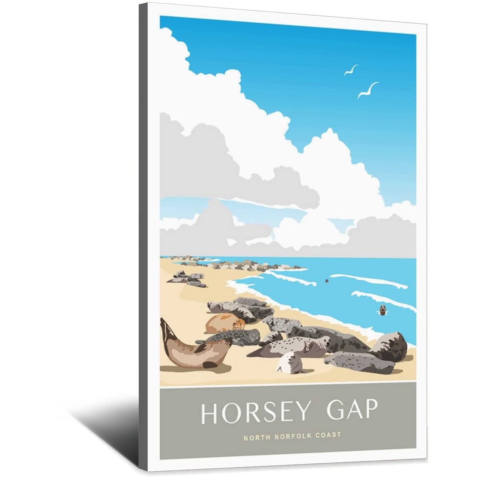 Uejd Frame-Style Vintage North Norfolk Coast Seals Travel Poster Decorative Posters Modern Bedroom Canvas Art Poster Picture Painting Posters Wall Decor Art Gift
