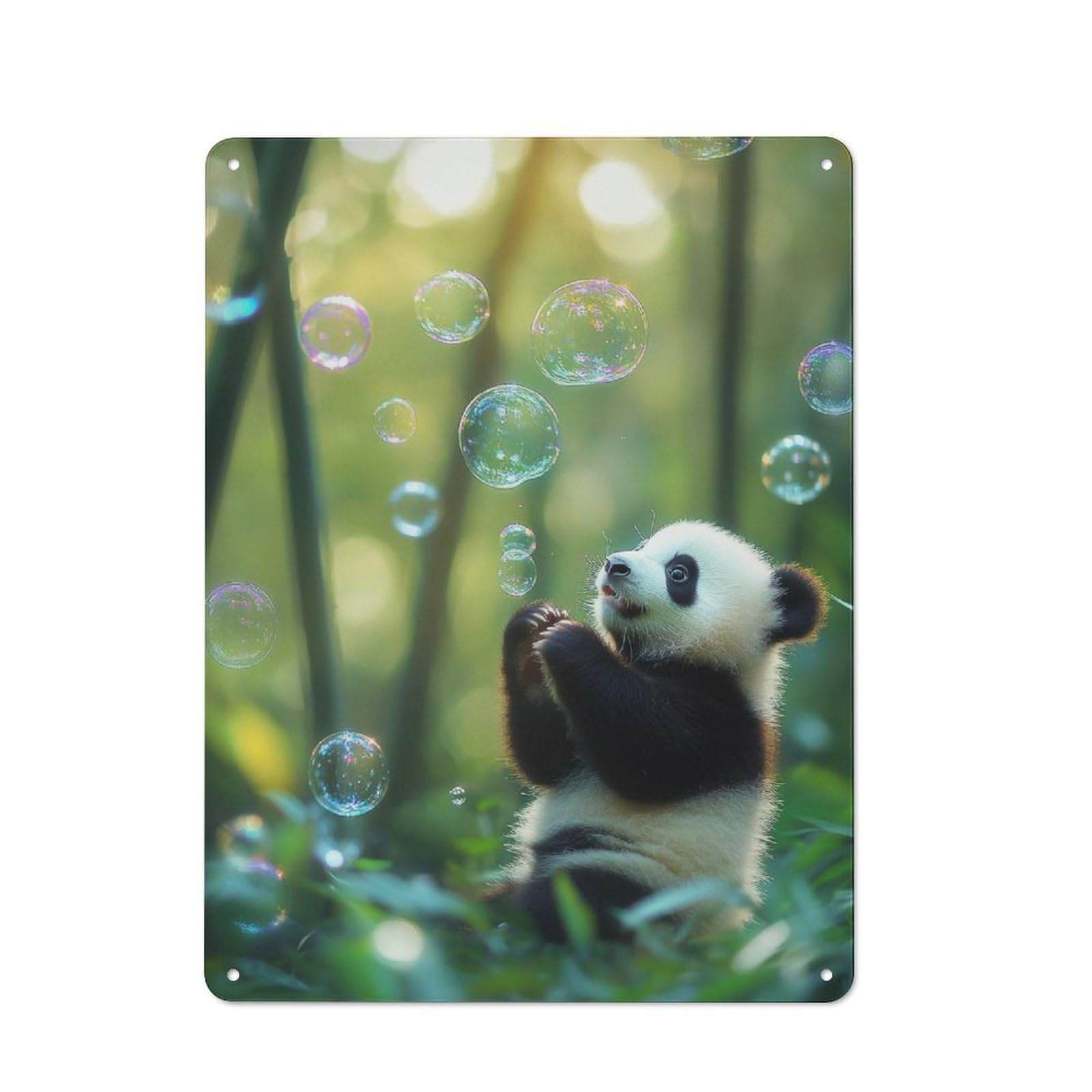 Junmoney Panda Playing With Bubbles Classic Metal Sign 40X30cm Featuring Bar Wall Plaque For Diner, Restaurant, Shed Or Kitchen