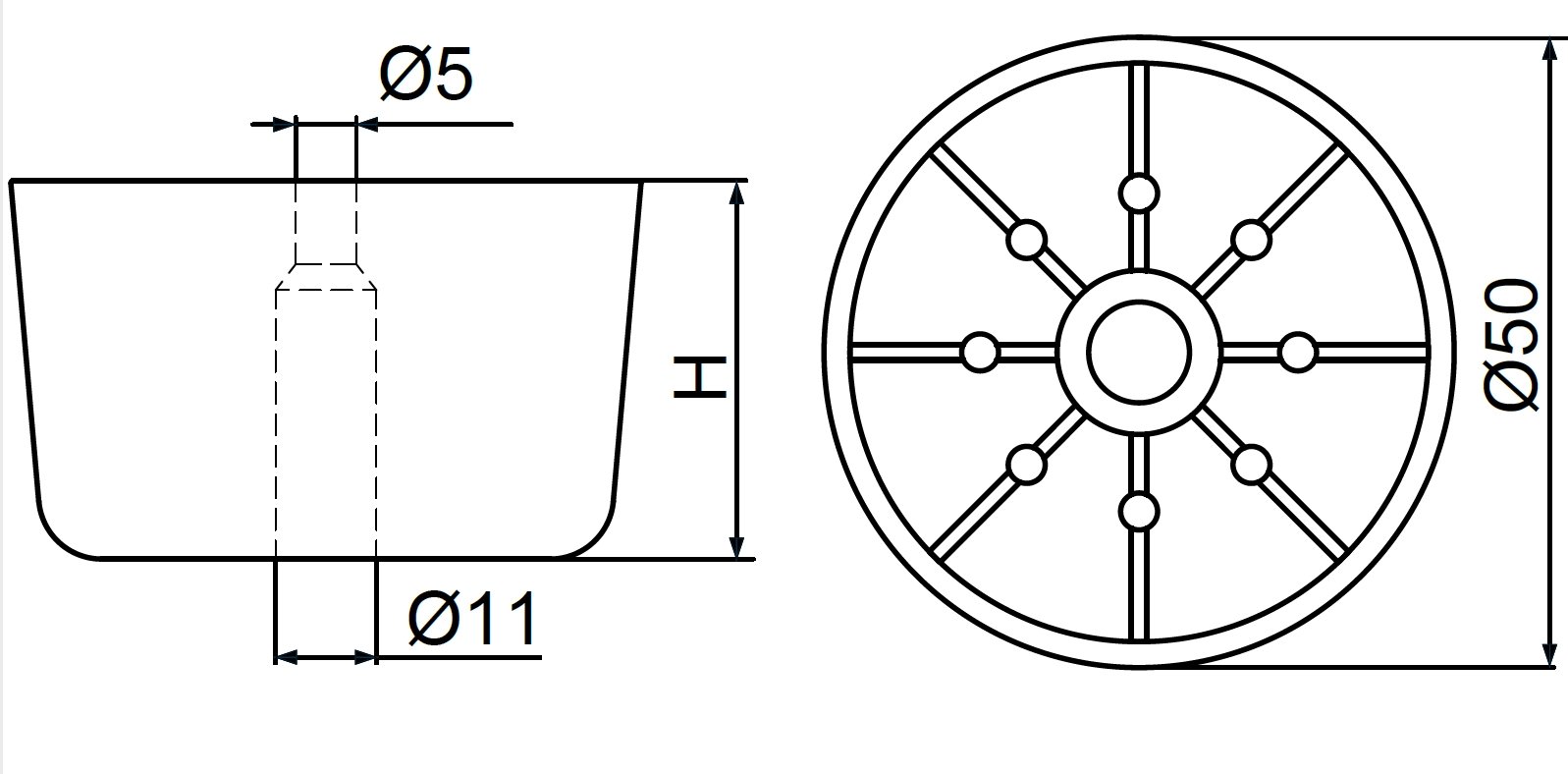 100 Stück Möbelfuß rund Ø50mm, Höhe 40mm, stabile Ausführung