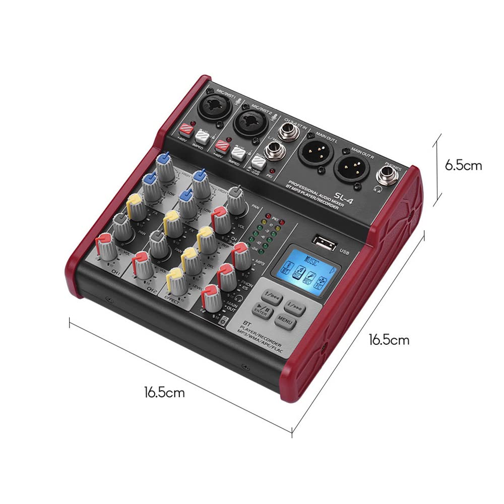 Btuty 4-Kanal-Mischkonsole mit 2 Bändern EQ Eingebaute 48 V Phantomspeisung Unterstützt BT-Anschluss MP3-Player USB für die Aufnahme von DJ Network Live Broadcast Karaoke