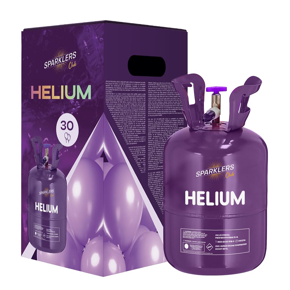 SPARKLERS CLUB Bonbonne d'hélium (0,20m3) jusqu'à 30 ballons (ballons non inclus), Bouteille Jetable, ballon pour Anniversaire, Mariage et Fête - Gaz Helium Aluminium qualité premium (30 Ballons)