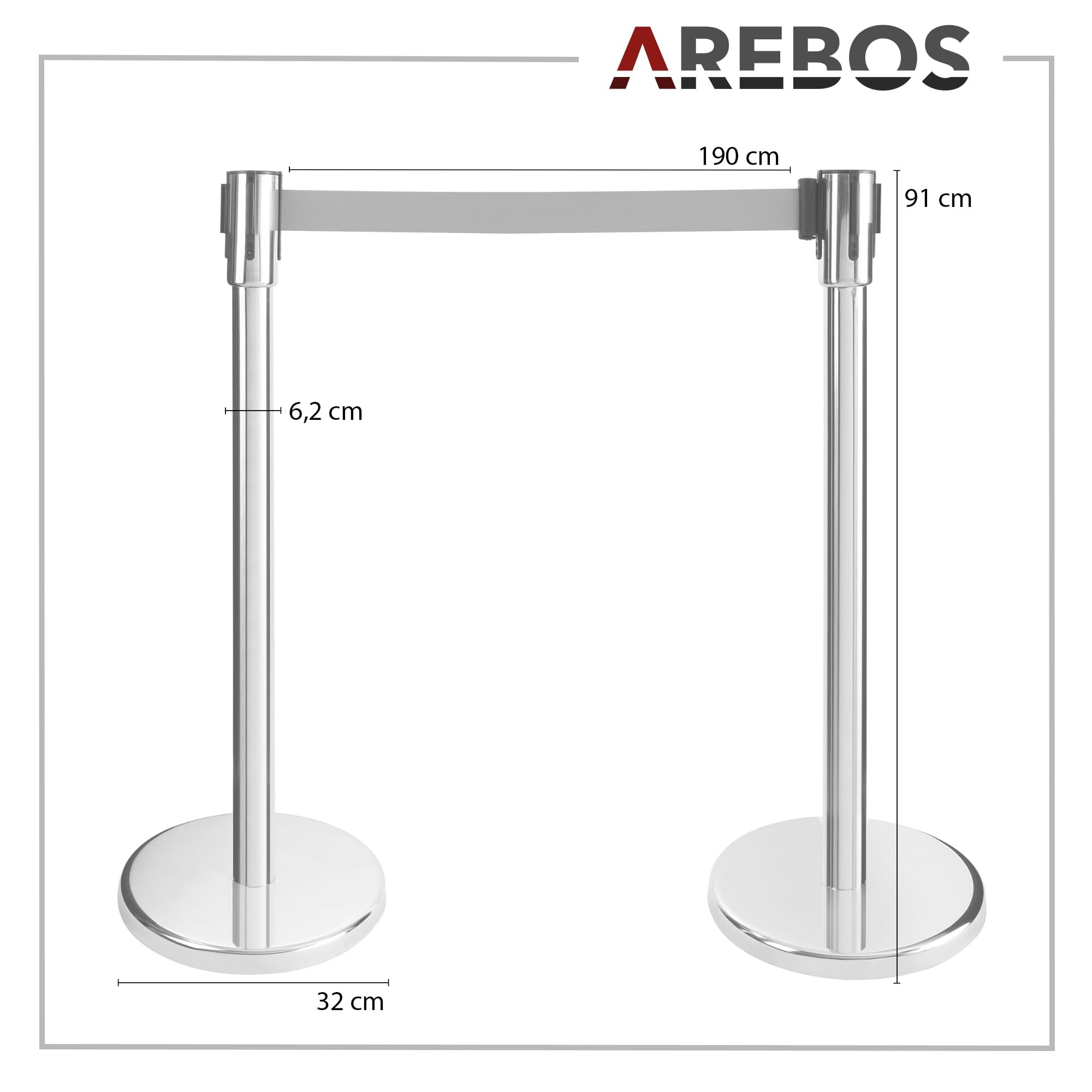 Arebos Barrières de sécurité Rétractable Poteaux de Guidage avec Cordes Rouge Argenté Système de Balisage