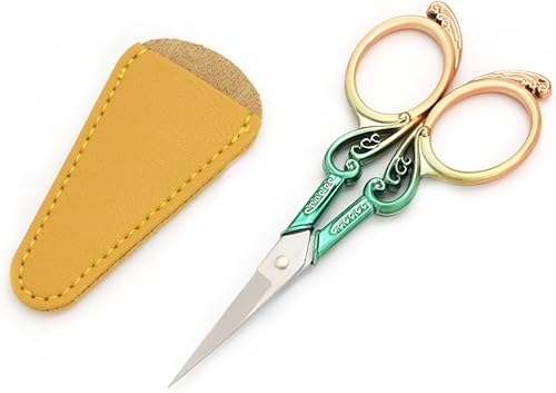 Miniatura 1 de Tijeras de bordado de costura, pequeñas tijeras de punta afilada vintage para manualidades, obras de arte, herramienta de bricolaje (dorado verde