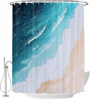 ZFUNCING Shower Curtain for Bathroom Summer Blue Ocean Waves Waterproof Bath Curtains Grommet Shower Curtains with Hooks for Bathtubs Toilet Decor 36x72in Beach Coastal Nautical Style