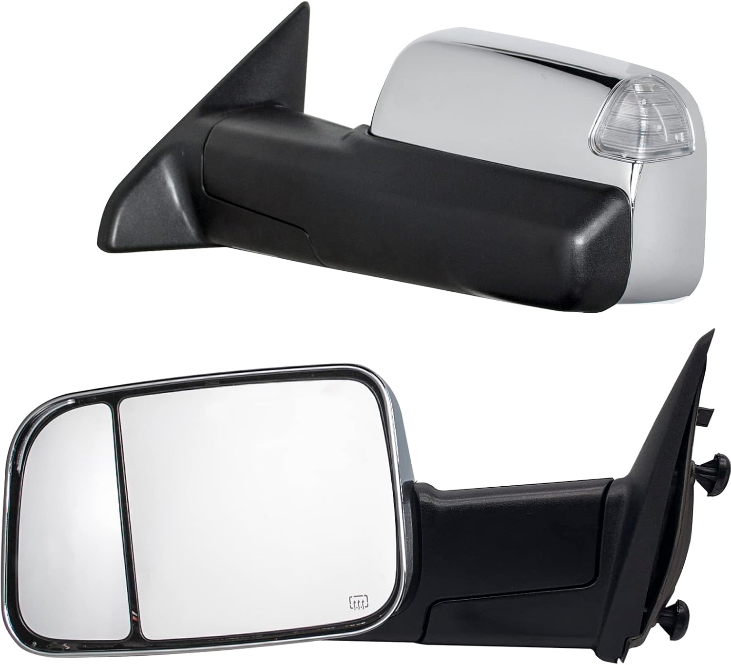WLLW Towing Mirrors fit for 2009-2018 Ram 1500 2500 3500 2019-2023 Dodge 1500 Classic Power Adjusted Heated Turn Signal Light Temperature Sensor Puddle Lamp Pickup Truck Chrome Cap