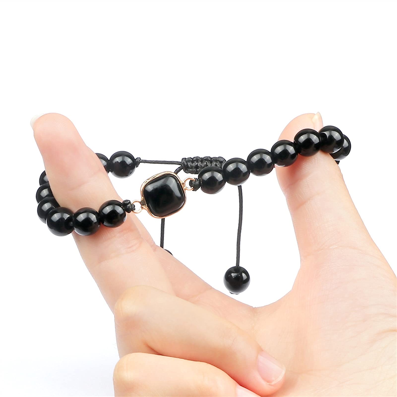 Naturstein-Armband, schwarzes Obsidian-Stein-Armband, Naturstein, geometrischer Anhänger, Herren-Perlenarmbänder für Frauen, Yoga-Armreifen, Handgelenk-Schmuck, Armband-Schmuck