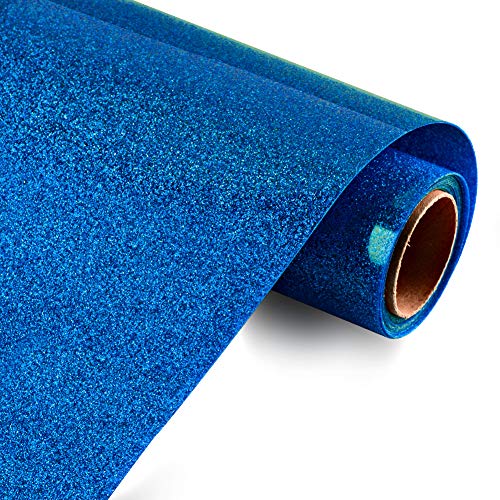 KISSWILL Glitter Heat Transfer Vinyl for T-Shirts, 10 Inches by 6 Feet HTV Iron on Vinyl Rolls (Royal Blue)