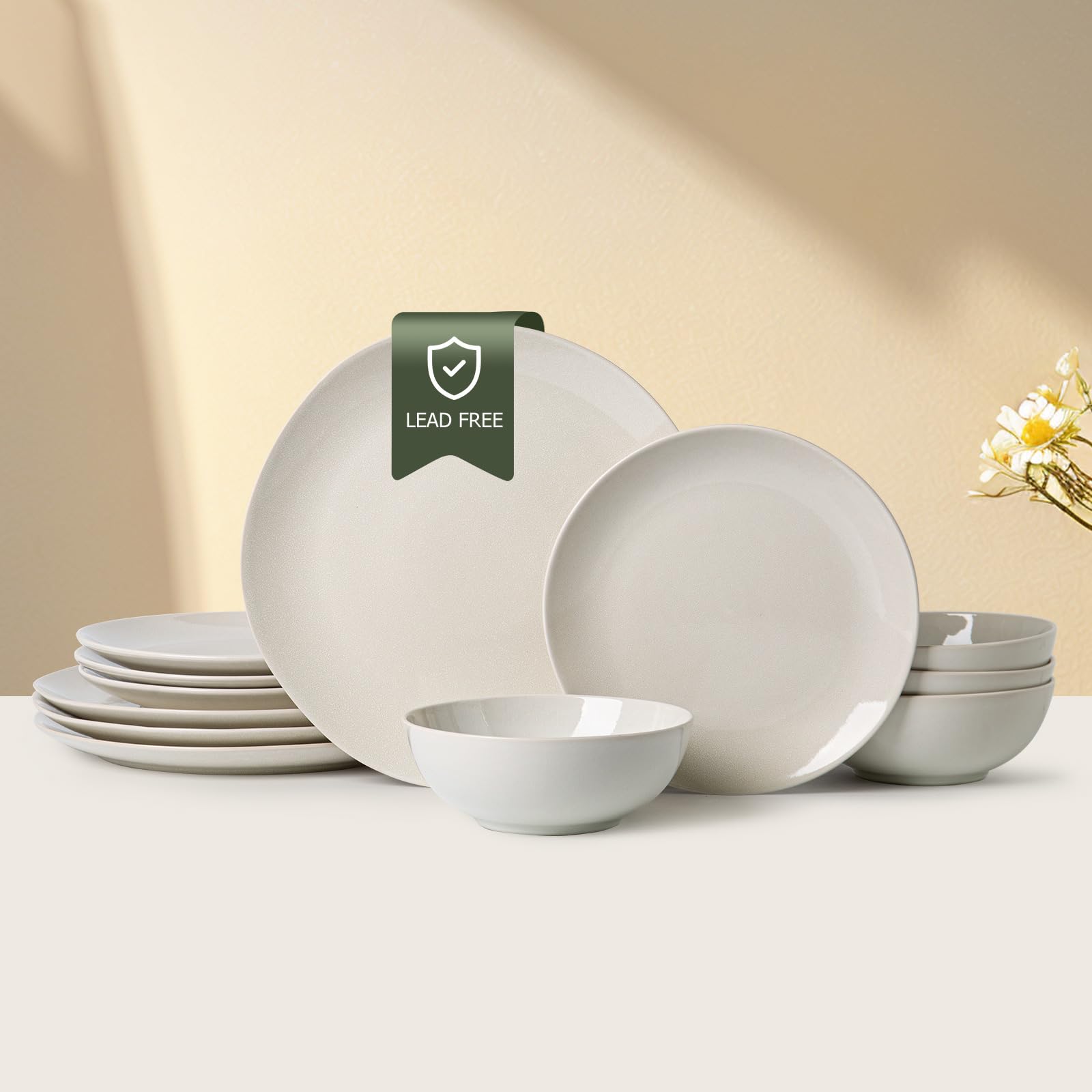 KIWAKOTO * 美品 BOTAN DISH 雪 ホワイト セット Amazon.com | Ceramic Dinnerware 12 Pieces glazed cream white