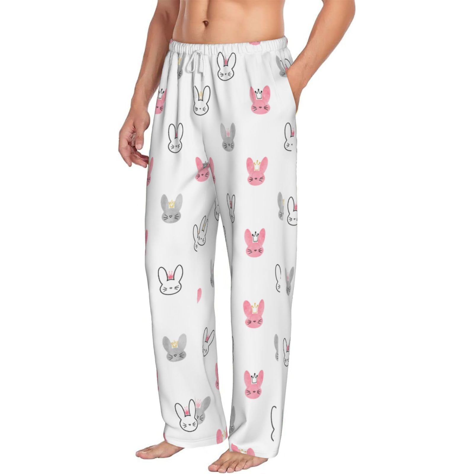 Leichte Pyjamahose für Mädchen, Kaninchen, verstellbarer Kordelzug und Taschen, Ganzjahresnachtwäsche