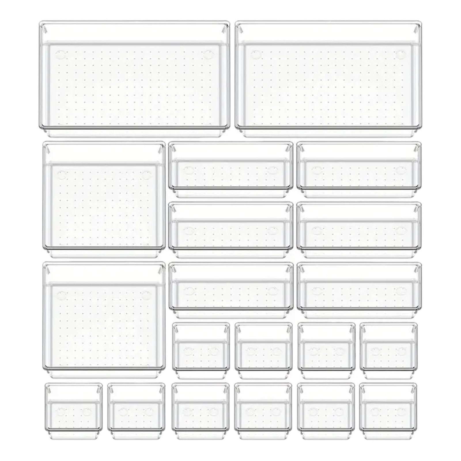 ZHSOAO Versatile Drawer Organizer Set Clear Plastic Trays and Dividers in 4 Sizes for Makeup and Kitchen Storage for Bras, Socks, Underwear(20PCS)