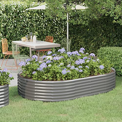 Gecheer Trough Jardinera Jardinera de Acero con Recubrimiento en Polvo Gris 214x140x36cm | Jardinera Exterior para Jardín Balcón o Patio Jardinera de Plantas de Jardín
