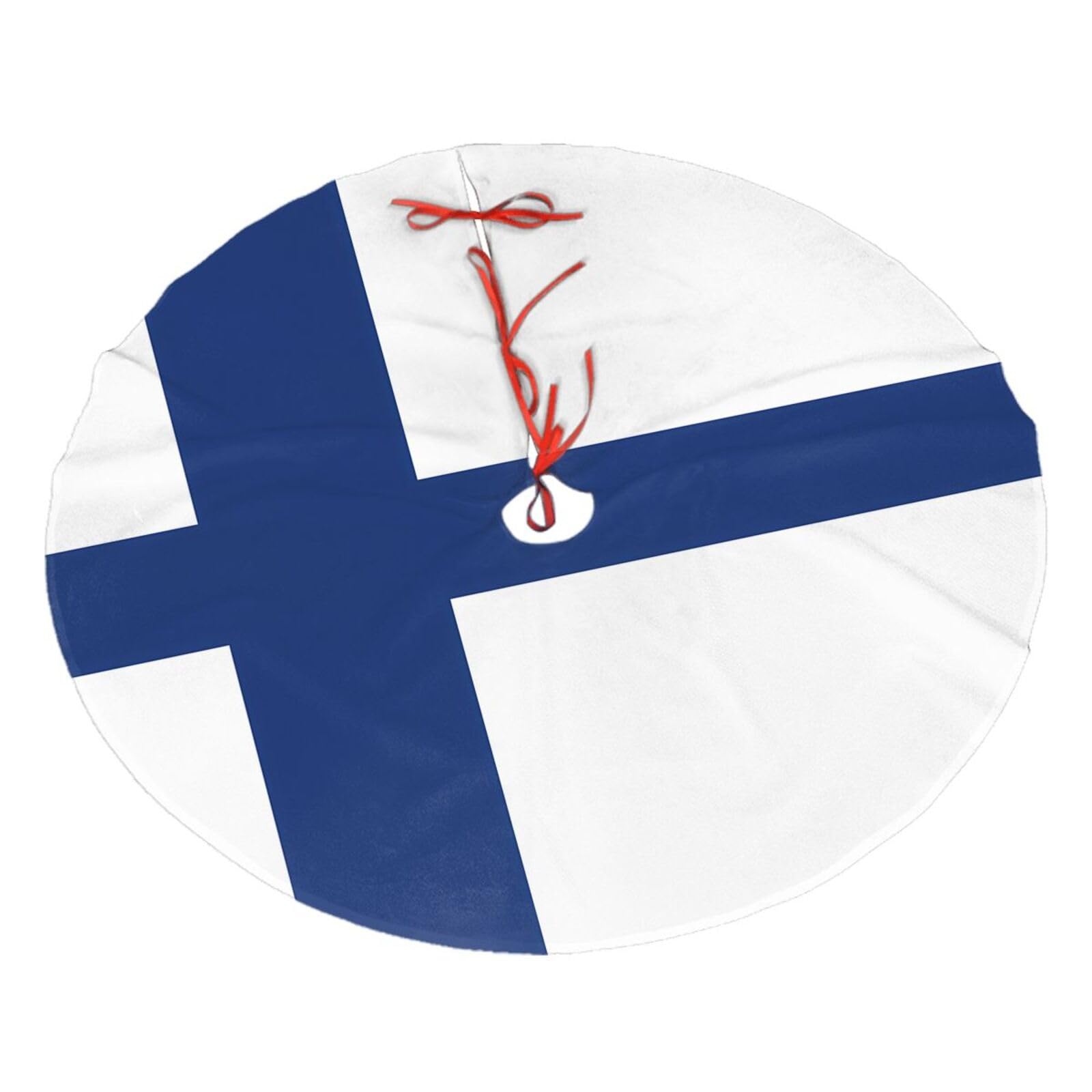 Finnish flag48 Christmas Tree Skirt Christmas Plush Tree Skirt Indoor and Outdoor Decoration