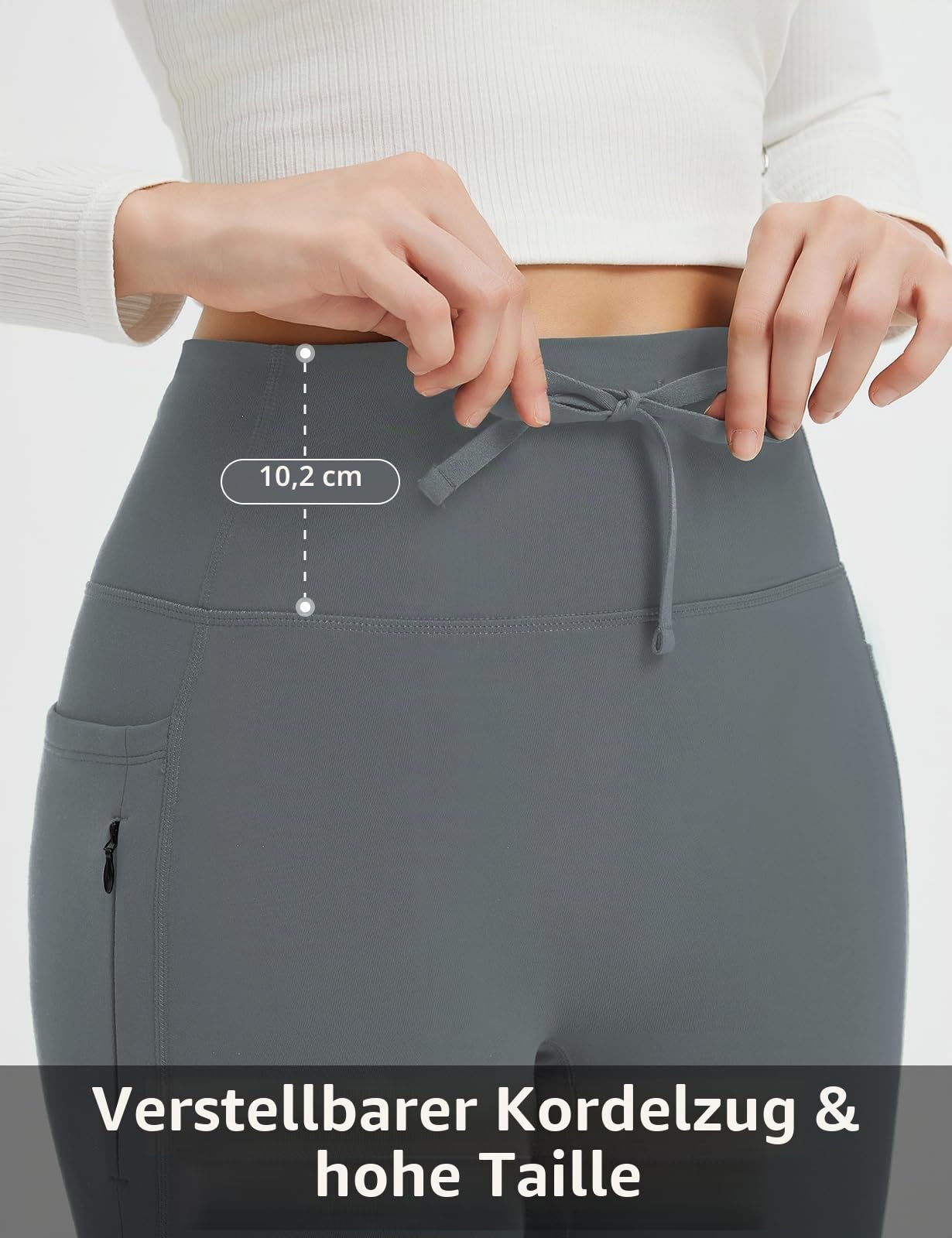 baleaf Damen Thermohose High Waist Thermo Flared Leggings Petite Winter Fleece gefütterte Yogahose mit Taschen Outdoor Warm Drawstring Thermal Leggings Bootcut Jogginghose