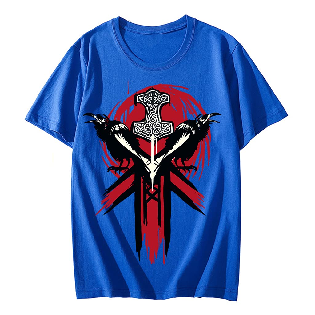 T-Shirt Viking Homme en Coton Premium Imprimé Graphique Bleu 5XL