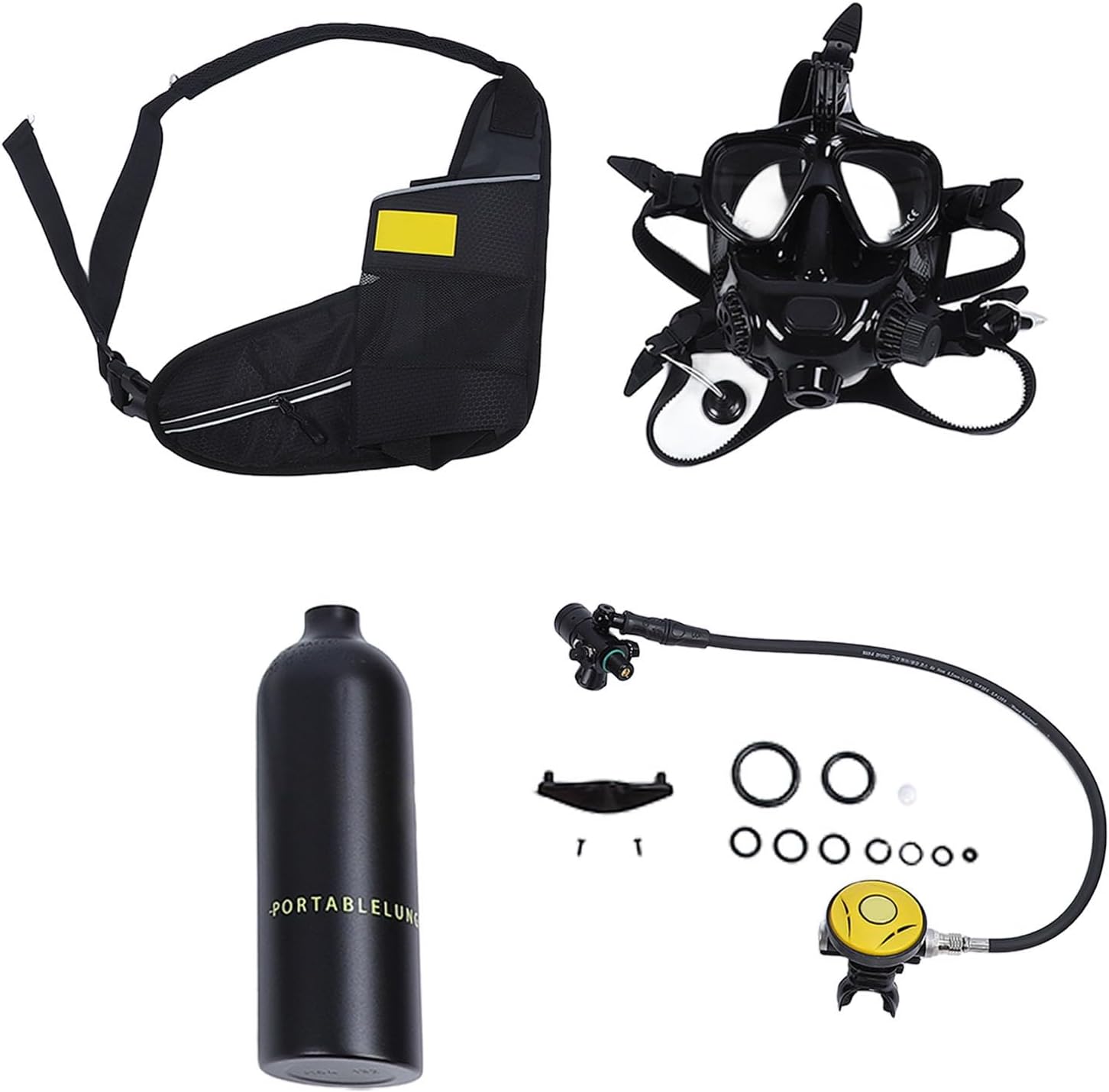 EBTOOLS Mini Scuba Tank, 1L Capacity Diving Tank with Full Face Diving Goggles, Camera Mount, Portable Scuba Diving Tank for Underwater Breathing Training