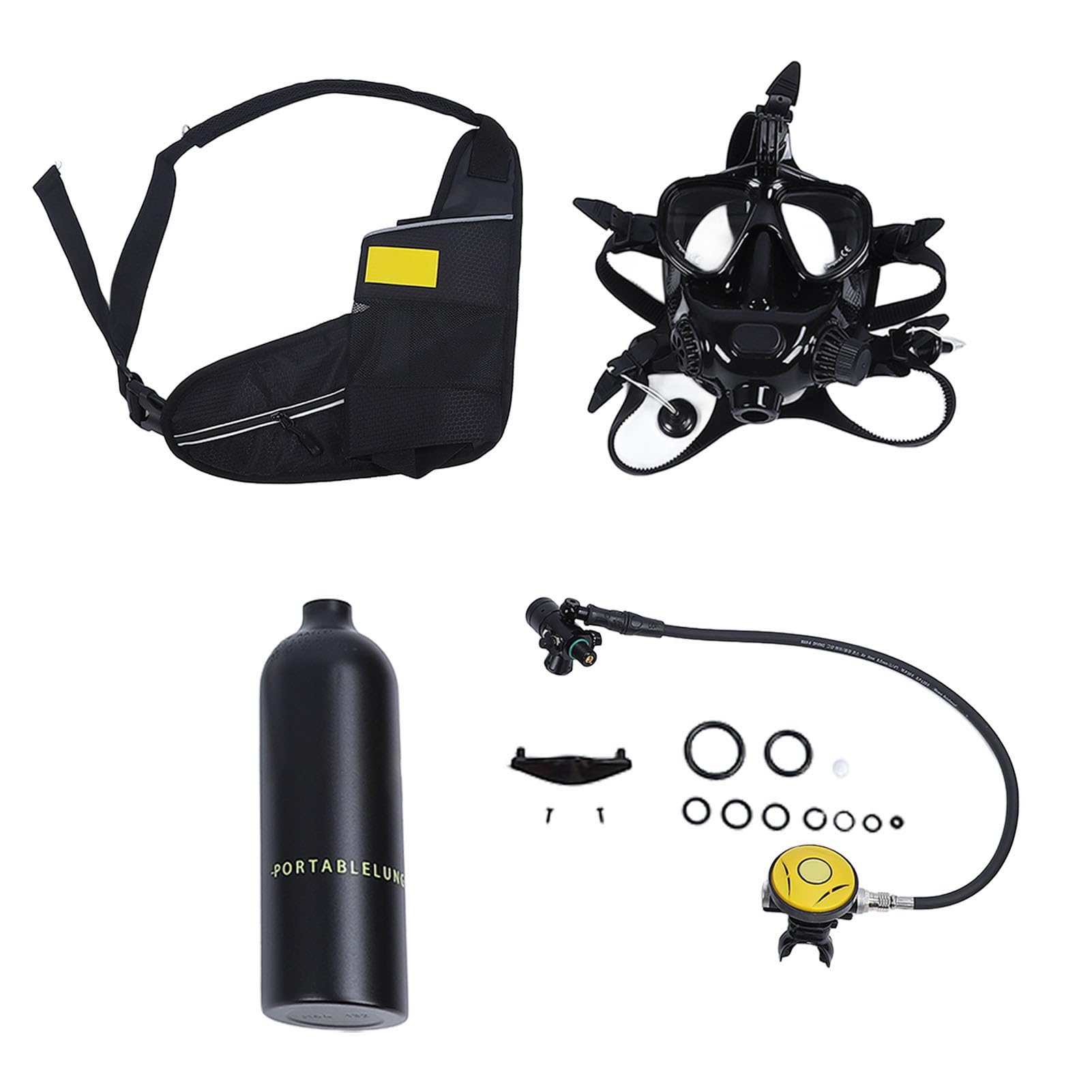 Yunseity Equipo de Buceo con Tanque de Buceo, 1 L, Ajuste Cómodo, Gafas de Cara Completa, de Buceo, PC de Aluminio, Soporte de Cámara de Acero Inoxidable para Entrenamiento Subacuático