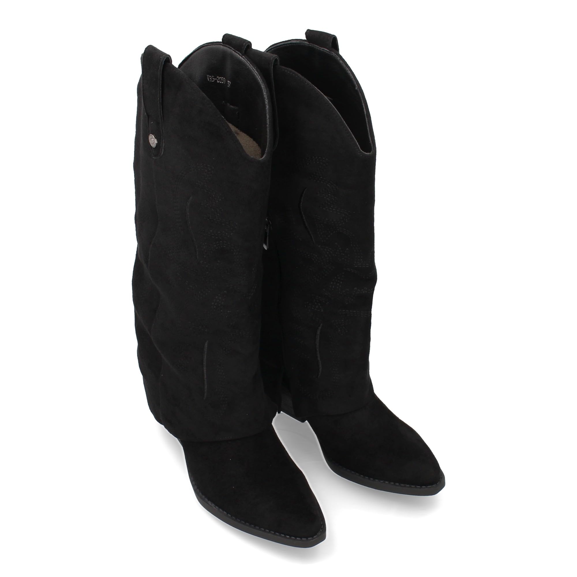 Bota para Mujer Estilo Cowboy, acabada en Punta y con Grabados Bordados en la Cana. Tacon Cubano y Cierre de Cremallera. Ideal Otono Invierno.