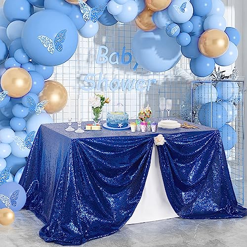 Image of B-COOL Sequin Tablecloth Royal Blue Wedding Tablecloths for Round Table | Blue Table Fabric Sequence Table Skirts Sequins Table Cloths Independence Day BBQs Parties 90x132 Inch