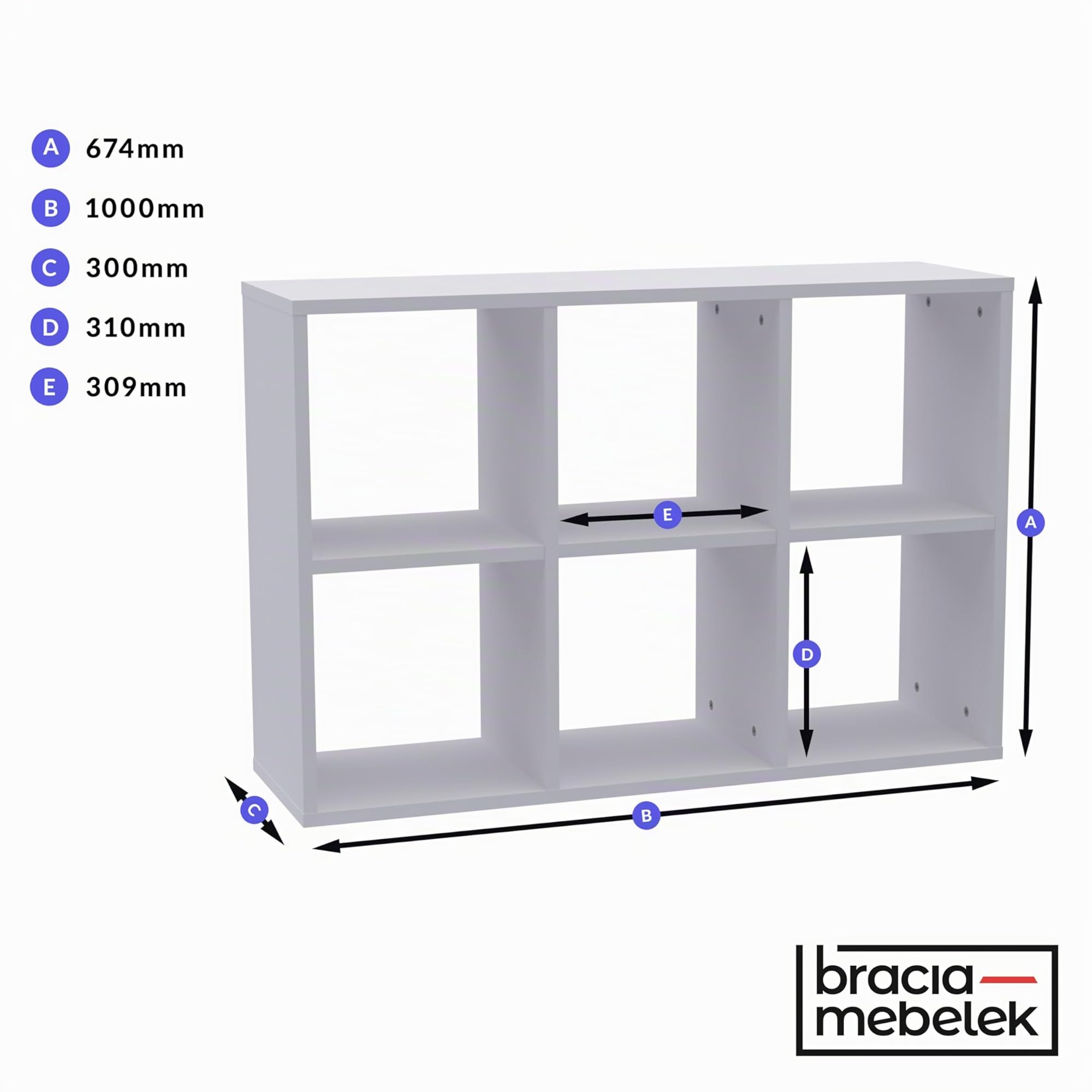 KLX Würfelregal Weiß 2x3 – Regal Würfel with 6 Fächern - Raumteiler Regal 100 x 67.4 cm - Bücherregal für Wohnzimmer und Büro