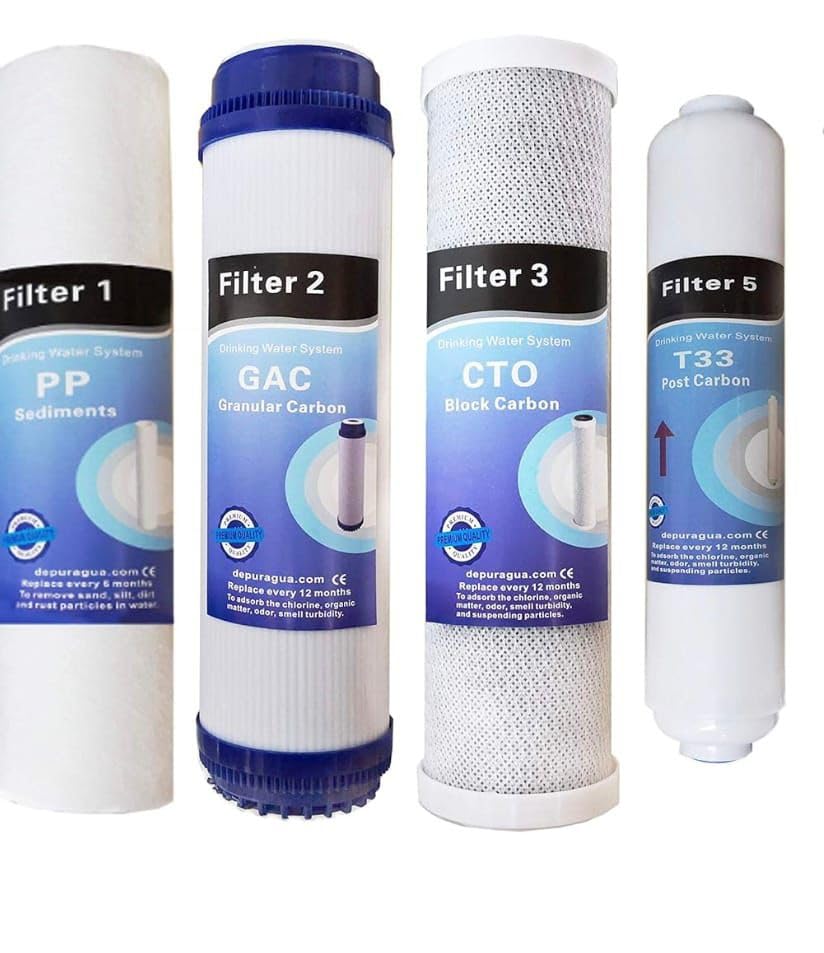 Kit di Filtri per Acqua a 4 Stadi per Osmosi Inversa, Ricambio per Depuratore Acqua Domestico Standard da 10