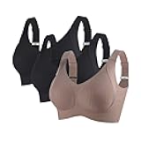 3PCS Sports Bras for Women Solid Color Push Up Daisy Cozy Ribbed Wireless Full Support Sports Solid Color Plus Size Bra