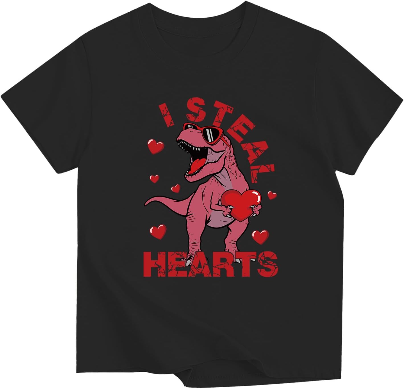 Valentine's Day Shirt Boys Girls Love Heart Dino T-Shirt Cotton Short Sleeve Tees 3-13 Years