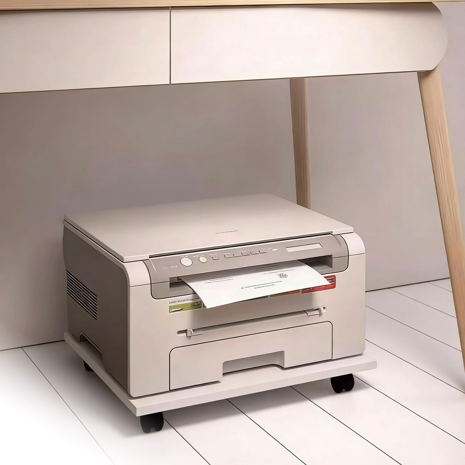 Under Desk Printer Stand with 4 Caster Wheels Movable Copier Shelf and Tray Plant Rack for Home Office Duty Storage Scanner Fax Machine 1PC(White,11.42x13.39x2.60in)