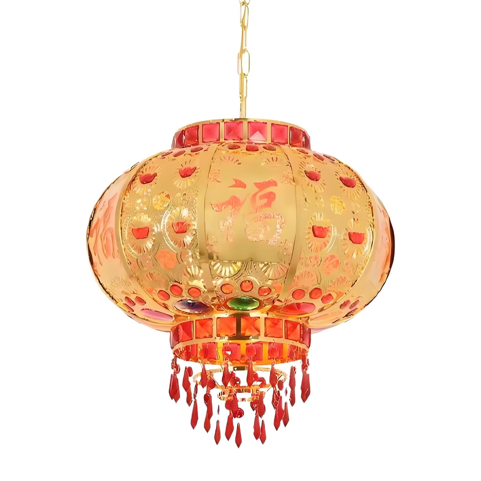 SBZIOJHDR Chinese-style lanterns, Round Gold Chinese Lanterns with Exquisite Pendant, Large Lucky Lantern, Red for(A,50#)