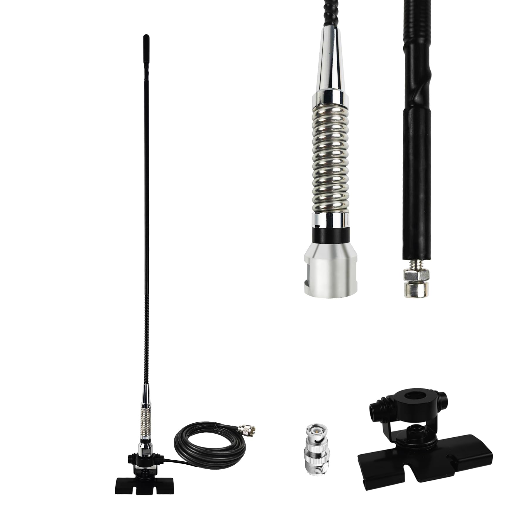 Kit de antena de radio CB de 27 MHz con base de montaje de clip, cable RG-58 de 13 pies y conector BNC PL-259, antena móvil de largo alcance para coche, camioneta, vehículo y radios CB de mano