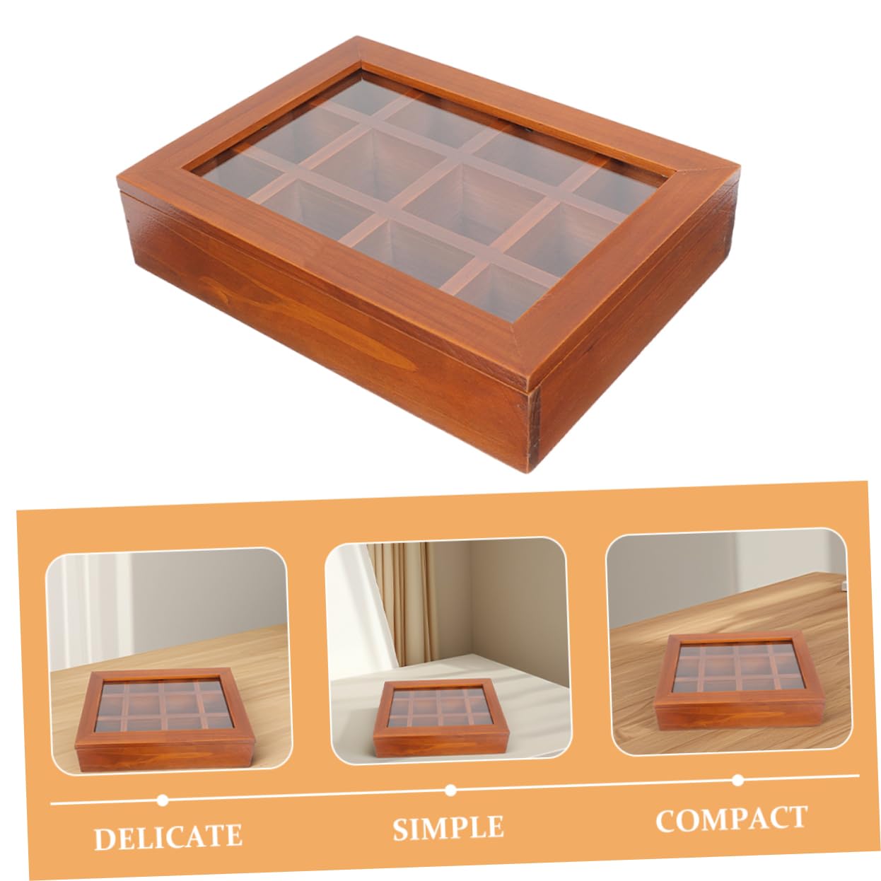 iplusmile Boîte à Sachets De Thé En Bois 12 Compartiments 30x26.5x6 Cm Compartimentée Avec Couvercle Rangement Pratique Pour Maison Bureau Pique-niques Organisateur Multifonctionnel
