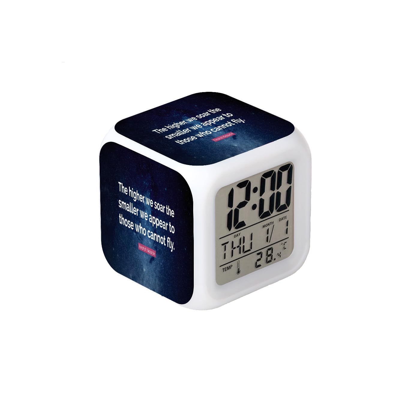 3＂Desk & Shelf Clock Philosopher Nietzsche Words Blue Digital Alarm Clock with Led Lights Plastic Table Clock for Kids Teenagers Adults Home/Office Decor