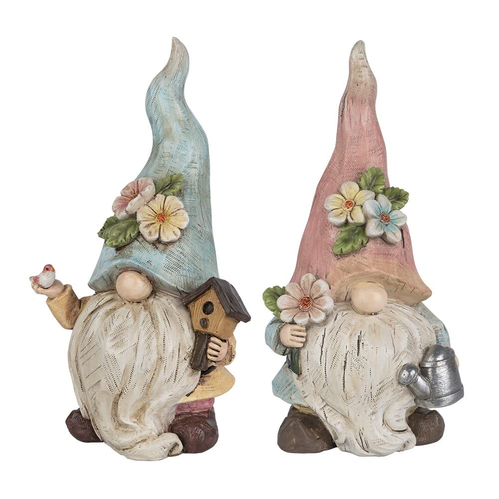 Ideen mit Herz Figuras decorativas de duendes | Pareja con regadera y pajarera | Enano de jardín | Decoración de primavera para casa y arriate de flores | 23 cm de alto | 10 cm de ancho | 2 unidades