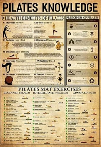 Jimxjon Pilates Knowledge Antique Metal Tin Sign Bar Home Bathroom Pool Outdoor Plaque Wall Decor Vintage Sign Gift 8x12 Inch