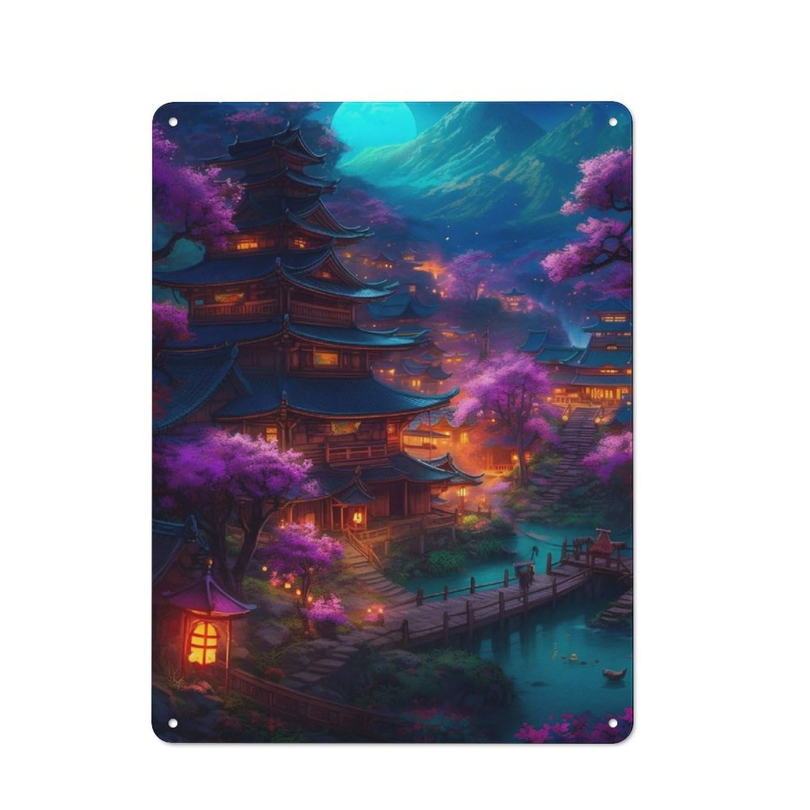 Junmoney Beautiful Night The Villag Tin Wall Plaque 40X30cm With For Bar Or Restaurant, Suited To Bar Decor Enthusiasts