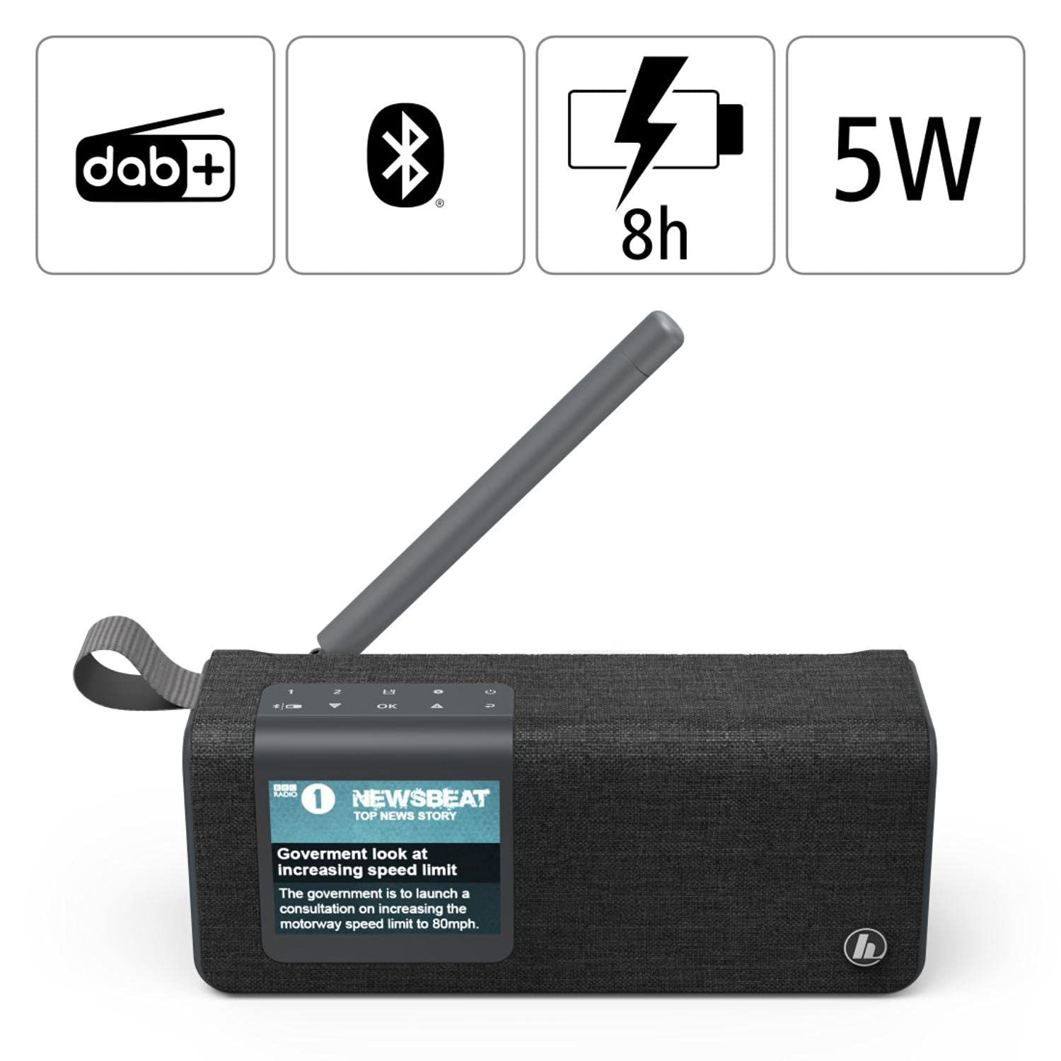 Hama Radio digitale con Bluetooth e batteria DR200BT (scatola portatile, radio mobile con DAB/DAB+/FM, display a colori, ricaricabile, Aux, USB-C, 8 ore di gioco) nero, piccola