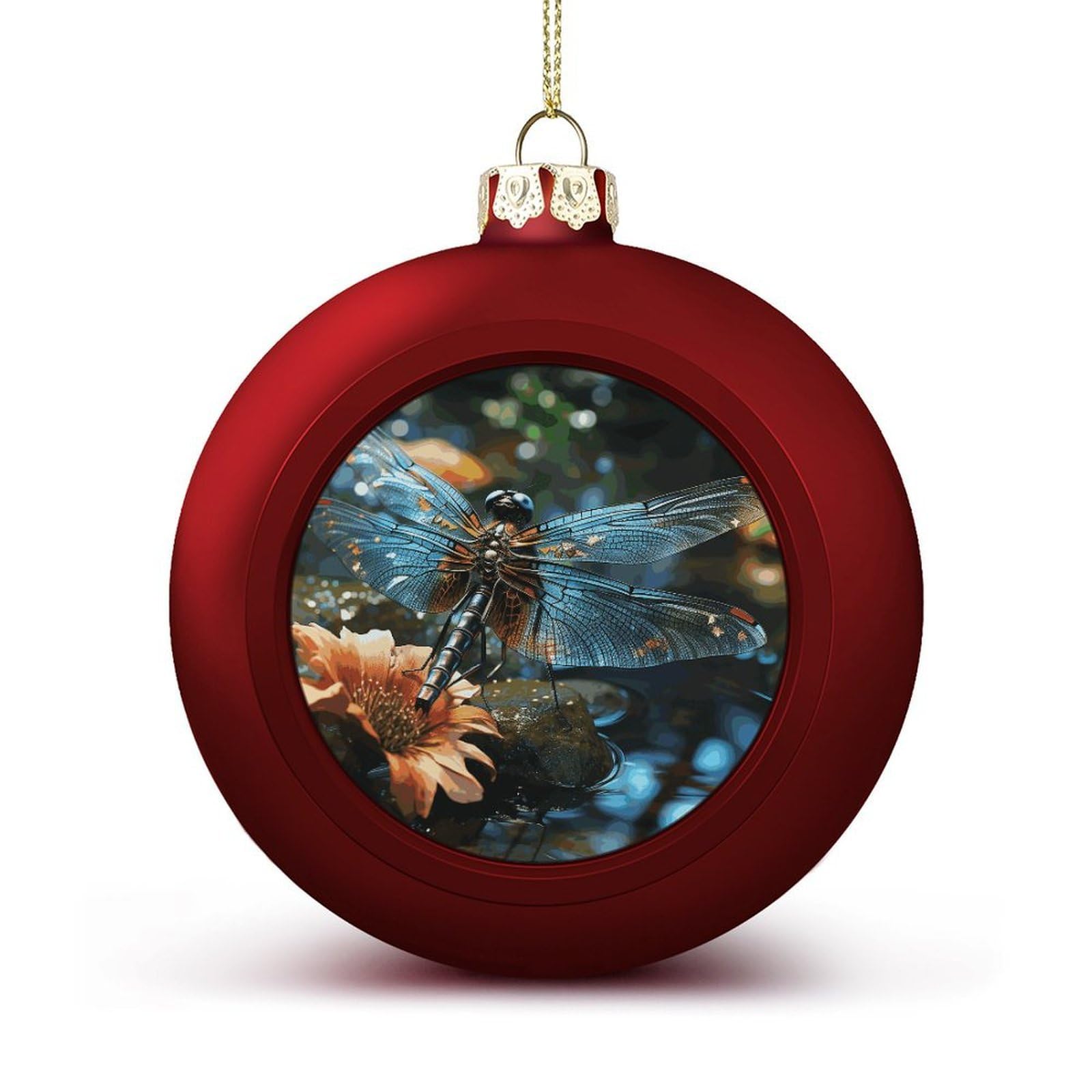 Dragonfly Flying on The Pond Christmas Balls Ornaments for Xmas Christmas Tree 1.6" Hanging Shatterproof Xmas Balls Hanging Decor Pendants for Holiday Party Outdoor Indoor DIY Craft Supplies