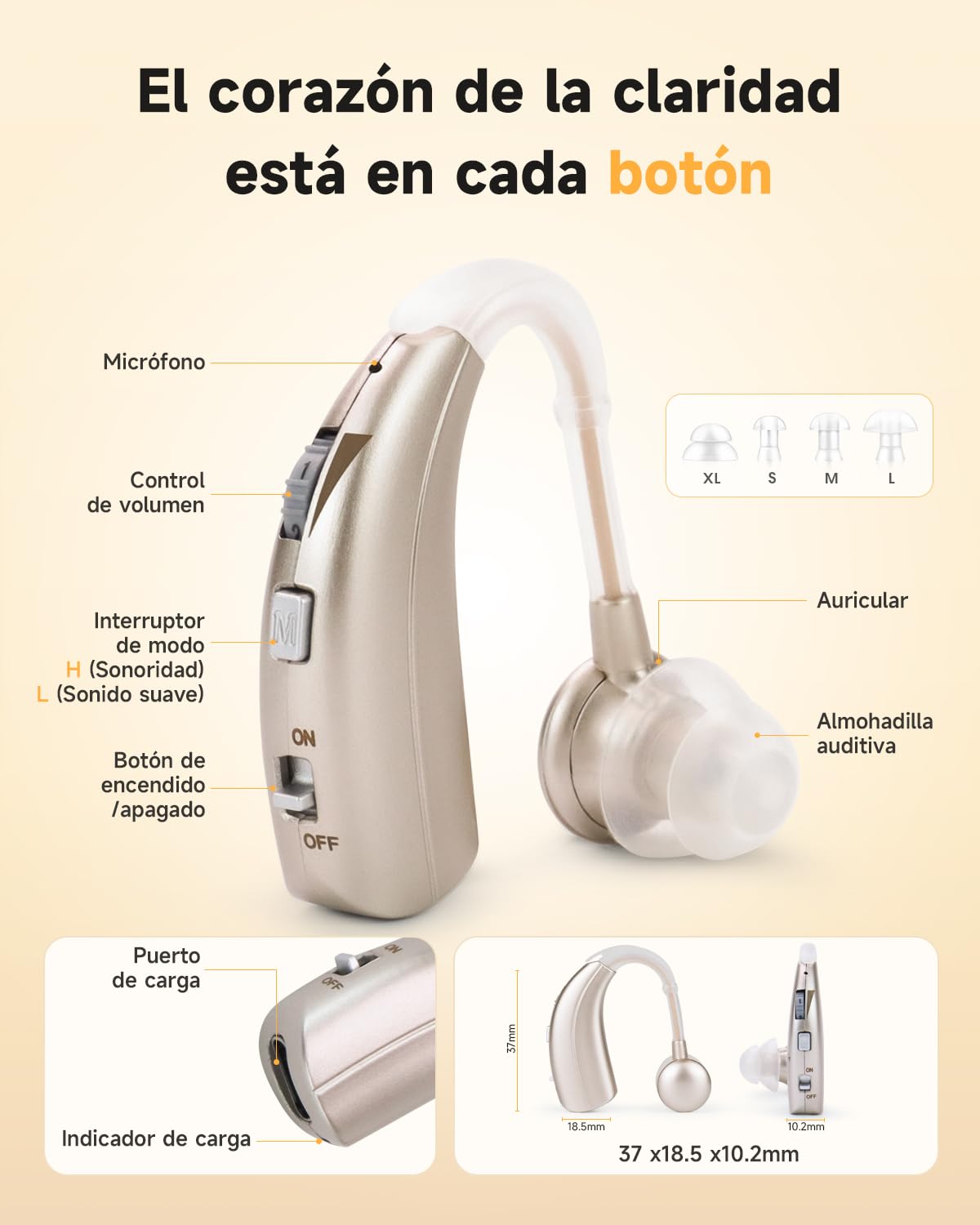 Britzgo 1301 Dispositivo de Escucha Recargable, Diseño Ligero y Cómodo Detrás de la Oreja, Carga Rápida Type-C, Hasta 40 Horas de Uso, 2 Modos de Sonido para el Uso Diario