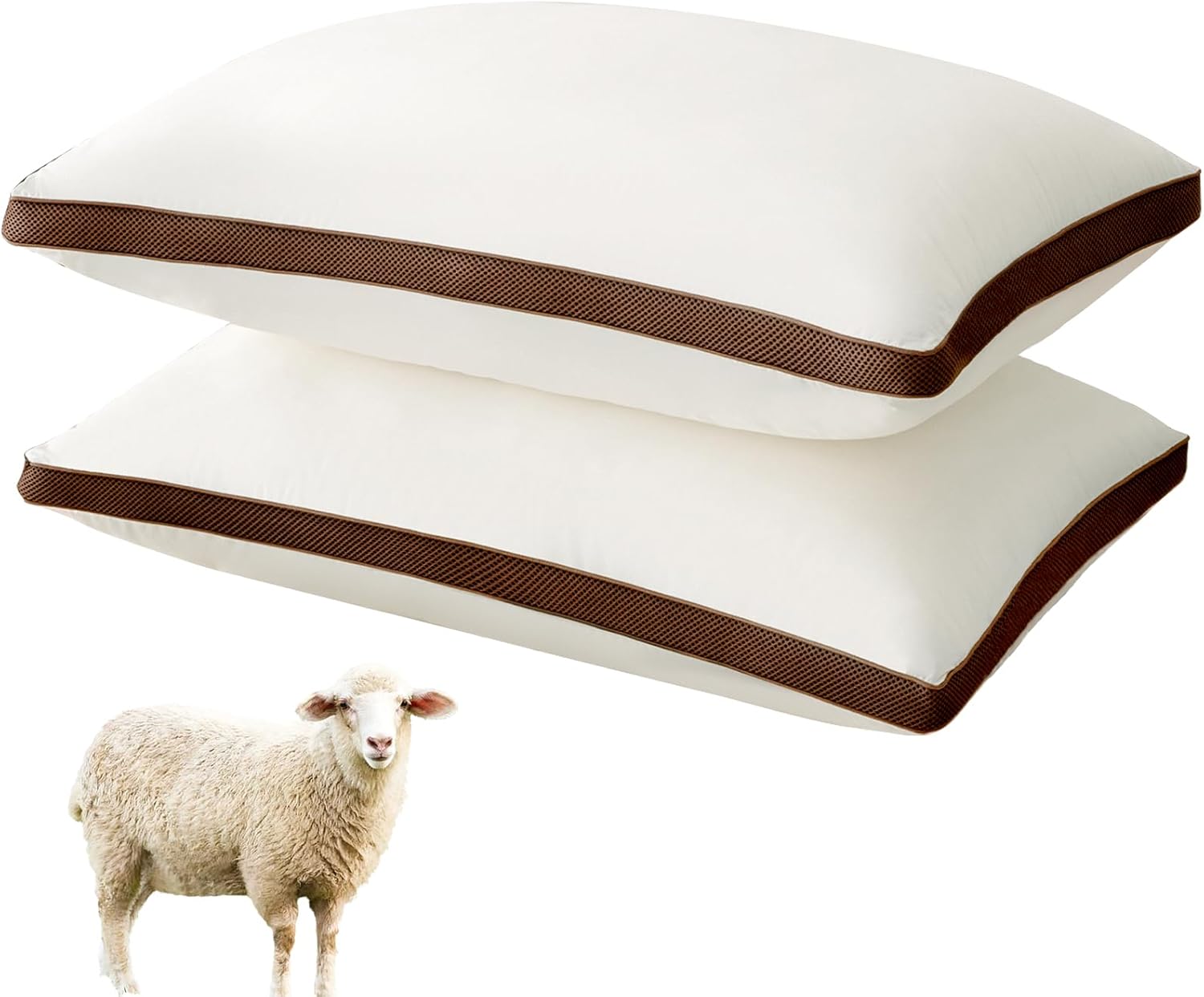 YOUR MOON Organic Wool Pillow Queen Size Set of 2, Luxury Australian Wool & Microfiber Fill, Medium Soft Support Breathable Bed Pillow for Sleeping, 100% Cotton Cover, Natural Wool Pillows(Off White)