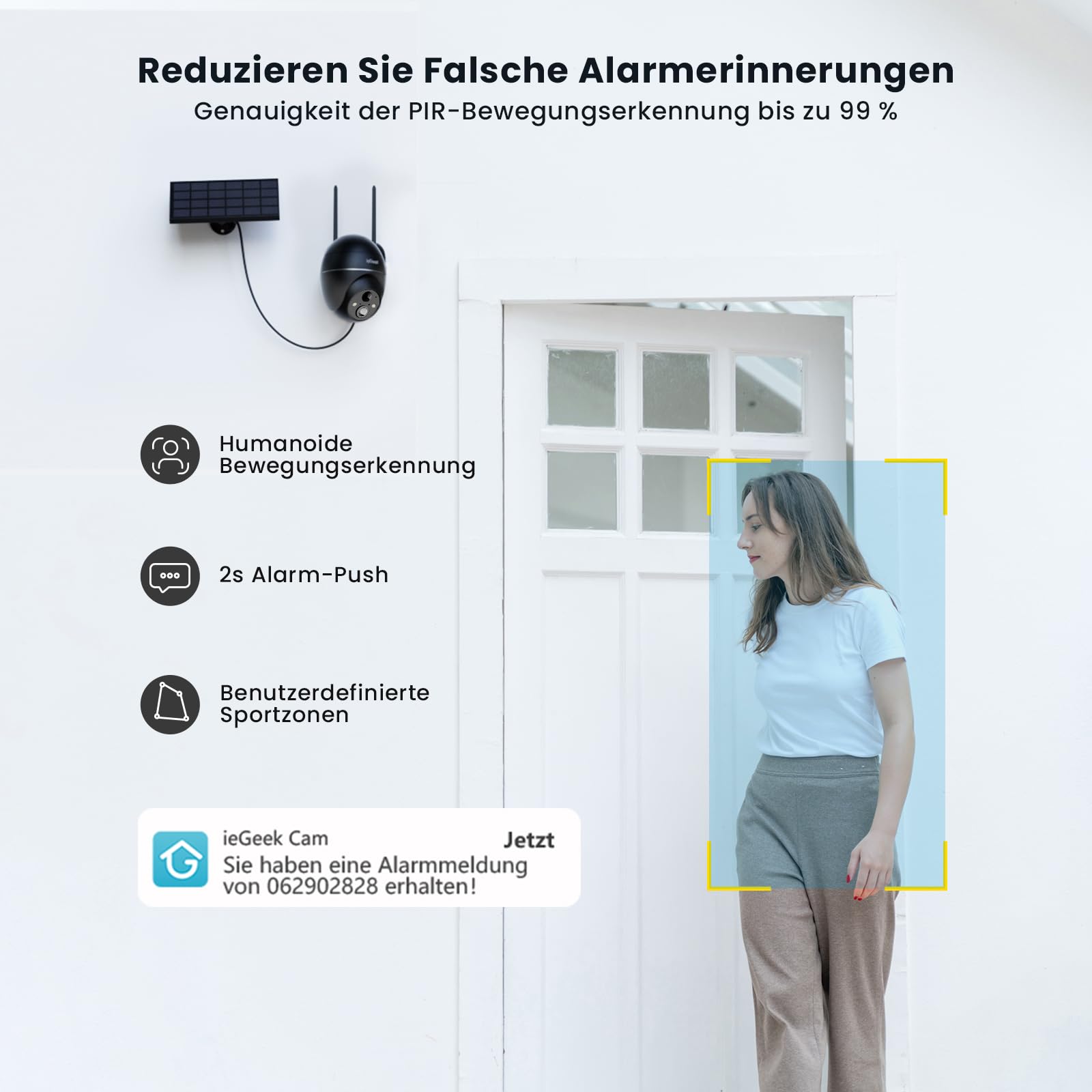 ieGeek 5MP Überwachungskamera Aussen Akku, PTZ Überwachungskamera Aussen WLAN mit Solarpanel,PIR-Bewegungsmelder, 30M Farbige Nachtsicht, Zwei-Wege-Audio, 2.4GHZ WiFi, 4DBi WLAN-Antenne,Alexa Kamera | 30m Farbnachtsicht, PIR-Bewegungsmelder, Zwei-Wege-Aud