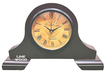 LINE WOOD - Handmade Wooden Table Clock Desk Clock Victoria Style Mantel Clock Battery Operated Shelf Clock for Home & Office, Bed Room, Kids Room, Study Room, Study Room Decor Gift (10