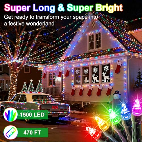 1500 LED 470FT Christmas String Lights Outdoor, 12 Modes and Timer Memory Dimmable, Plug in Waterproof Dark Green Wire Twinkle Fairy Light for for Xmas Yard Tree Wedding Party Decor (Multicolor) by WUXYIYANG - Image 2