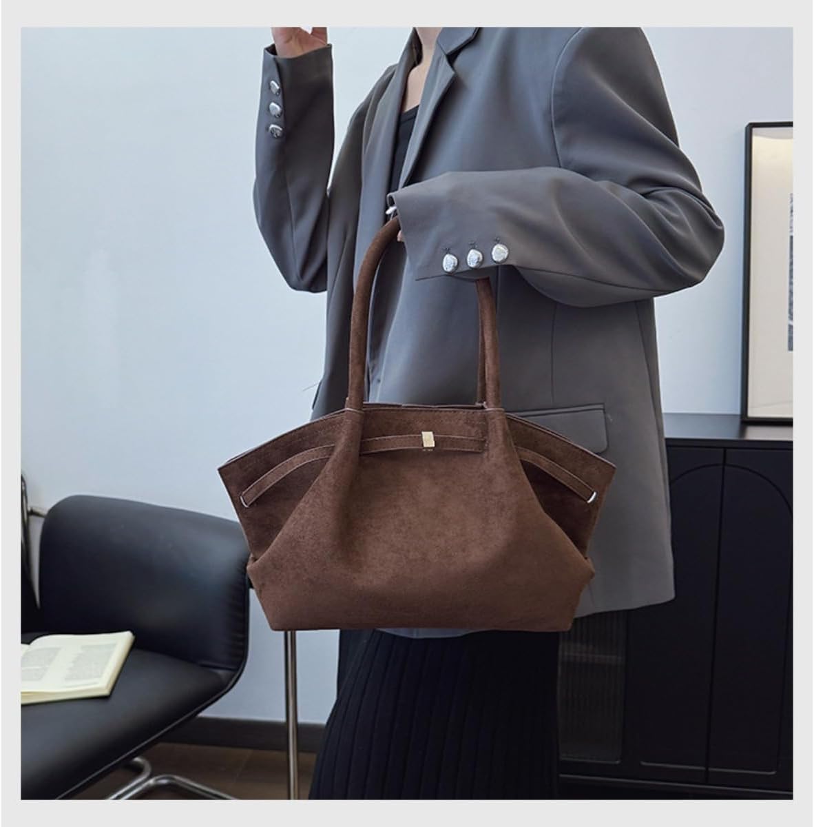 Fashion Faux Suede Tote Bag for Women Dumpling Designs Crossbody Hobo Handbag Women Vintage Shoulder Bag Purse - Image 3