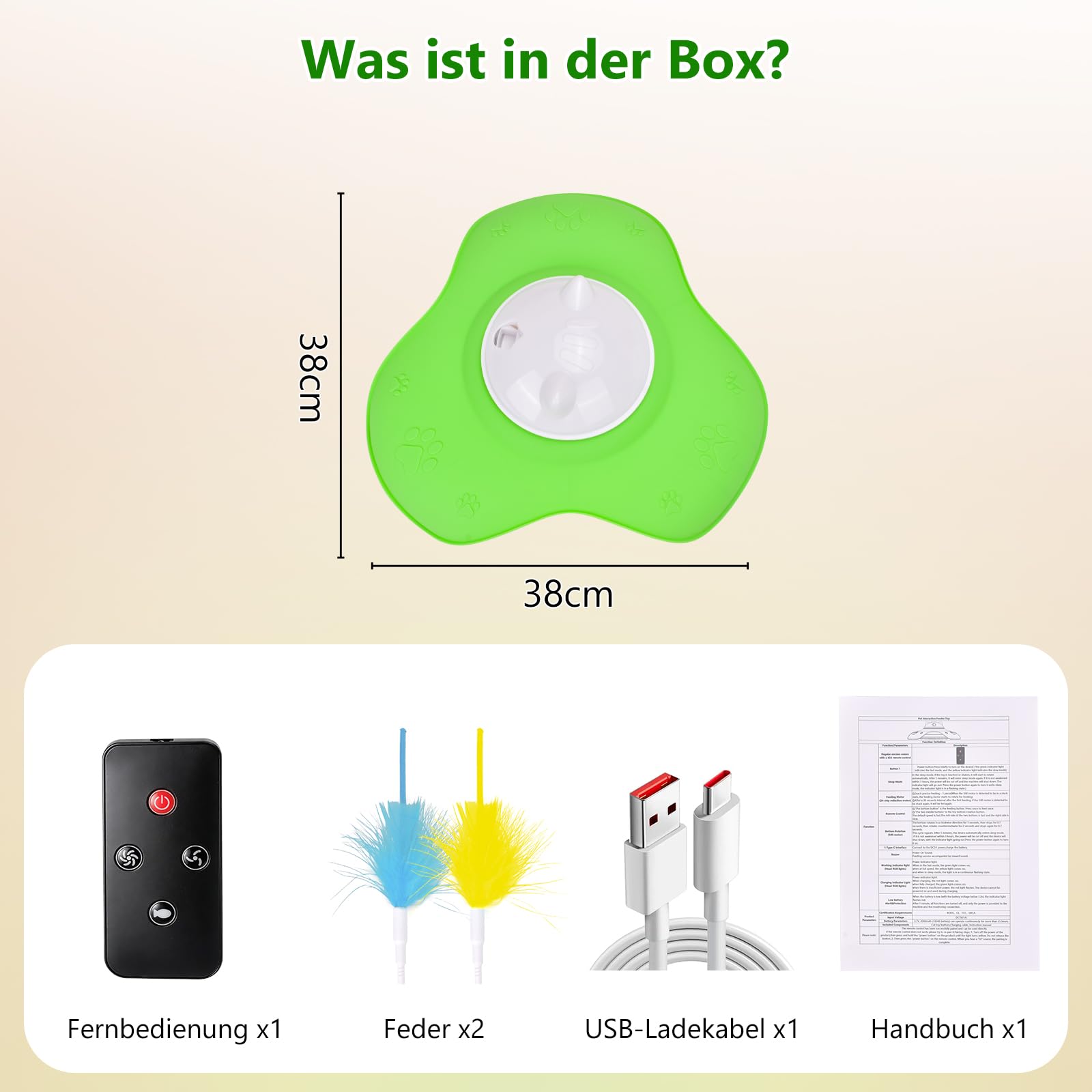 2-in-1 interaktiver Katzenspielzeug für Wohnungskatzen – Intelligentes, wiederaufladbares Federzeug mit Leckerli-Spender, Fernbedienung, 2 Geschwindigkeiten, automatisches Belohnungssystem