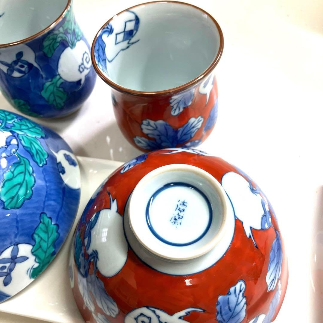 魯山 伊万里 夫婦茶碗と酒器のセット 夫婦茶碗