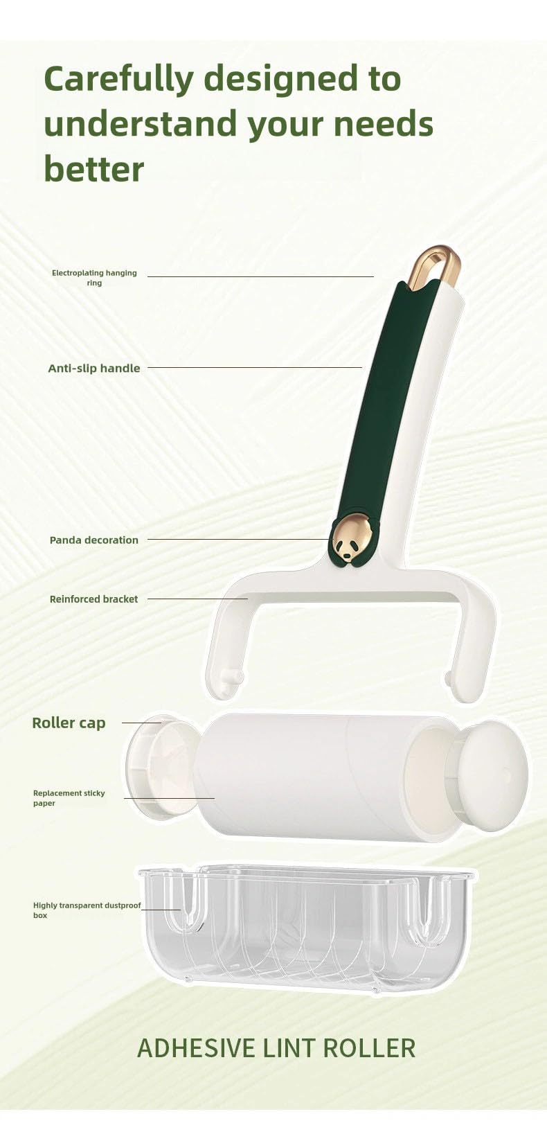 Tragbarer Fusselroller mit 6 Nachfüllrollen (60 Blätter pro Rolle) – 10cm/16cm/24cm, Wiederbefüllbare Kleberolle für Tierhaare, Kleidung & Möbel – Farben: Grün, Beige, Rot, Grau