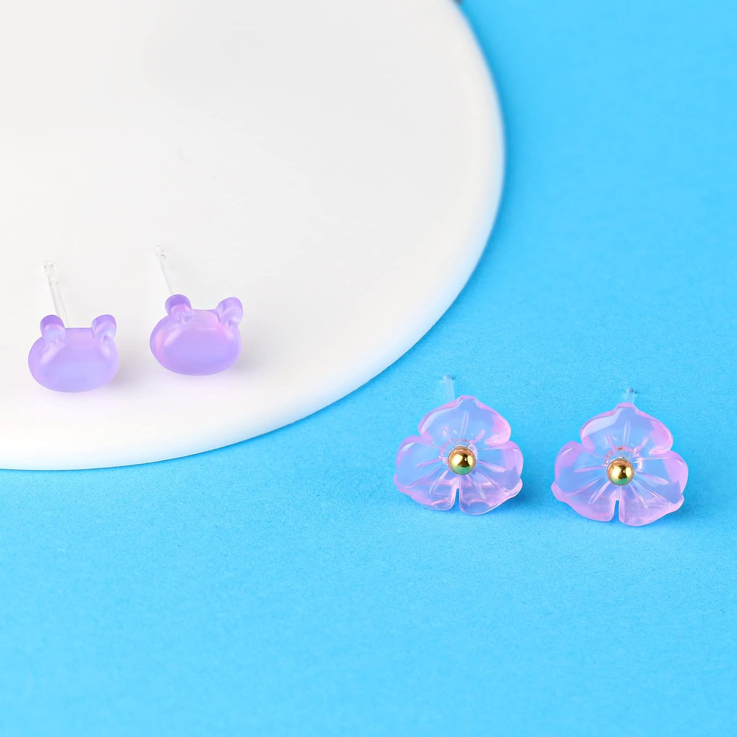 Plastic Earrings, KMEOSCH 4 Pairs Cute Lightweight Plastic Earrings for Sensitive Ears Surgery, Peach Flower Bear Bowtie - Image 7