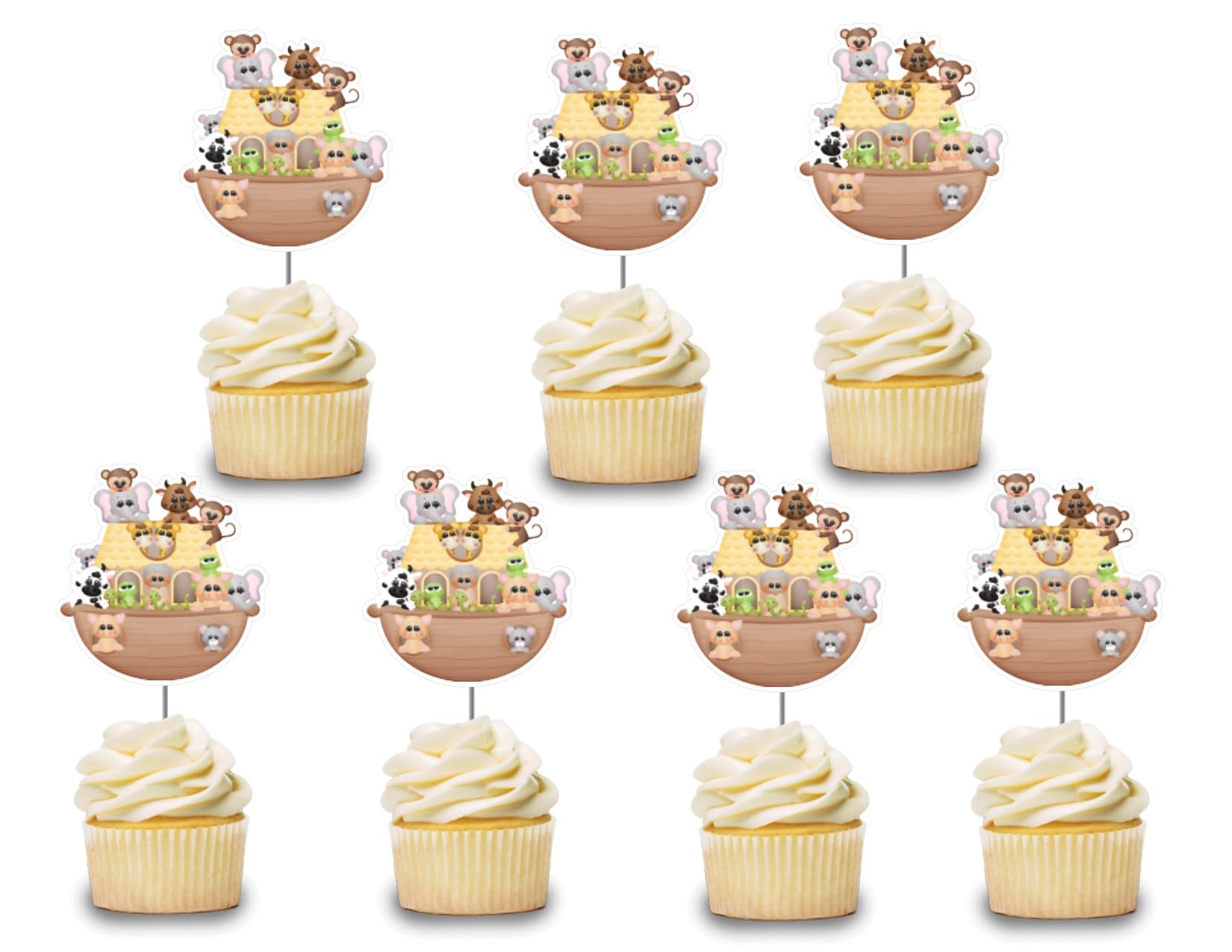 Kids Party Dreams Noah Ark Cupcake Toppers 12 pcs, Noah's Ark Animals Cake Picks Decoration, Birthday Party Supplies, Biblical Animlas Baby Shower