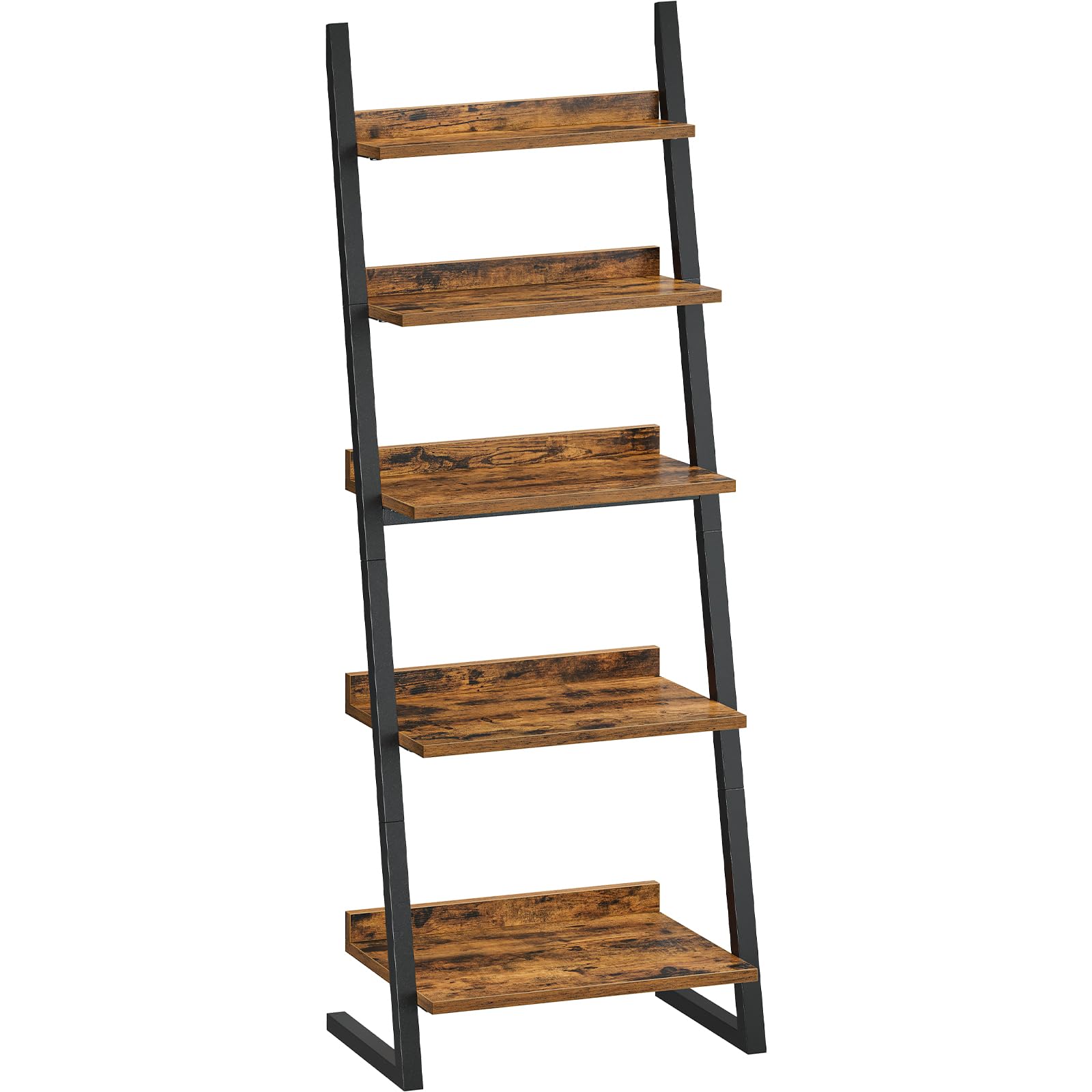 HOOBRO 5-stöckiges Schmales Regal, Bücherregal, Standregal, Leiterregal, kleines Eckregal, Lagerregal für Wohnzimmer, Arbeitszimmer, Balkon, Schlafzimmer, Vintagebraun und Schwarz EBF150CJ01
