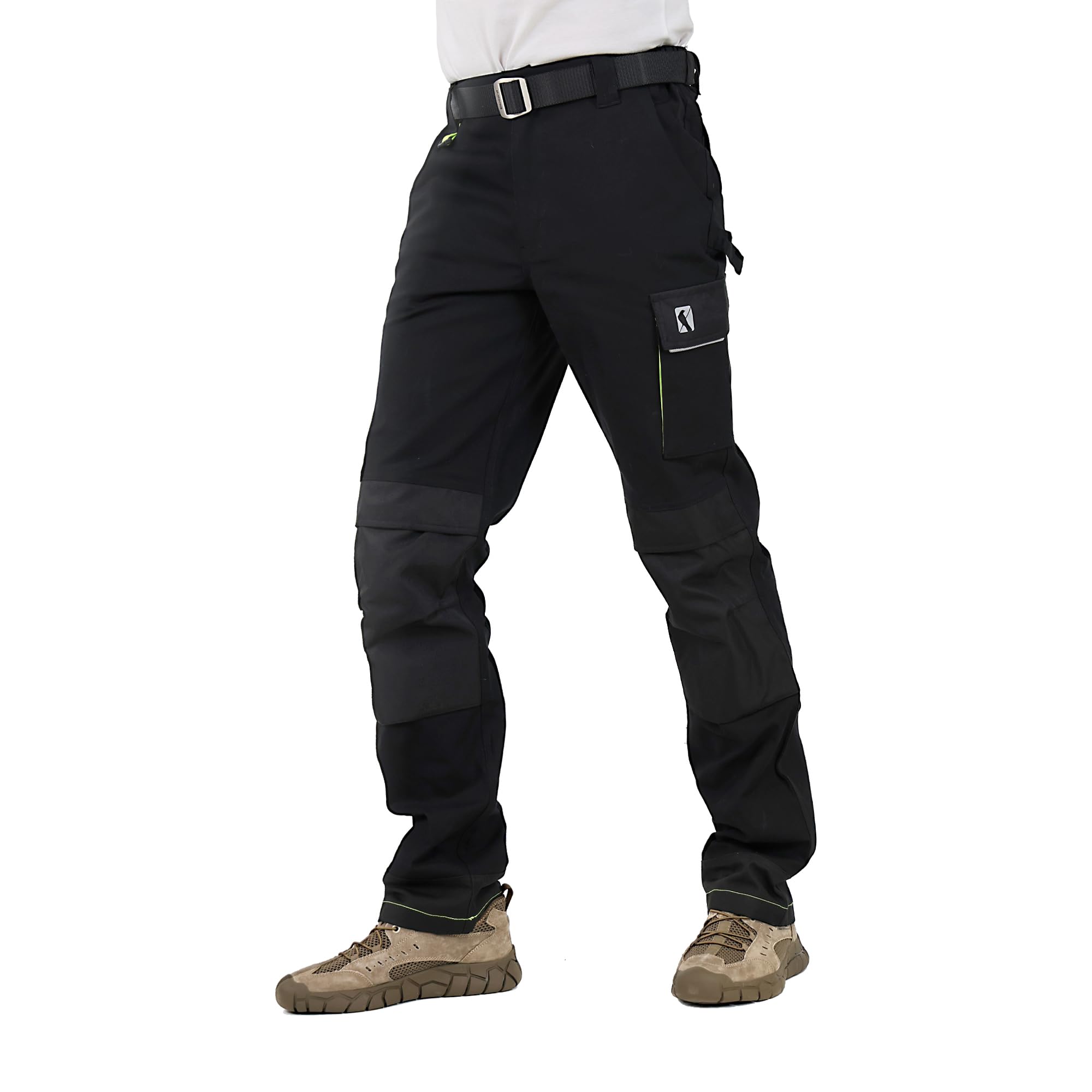 Ellobird Men's Cargo Construction Flex Work Pant for Men Double Knee Reinforcement Stretch Elastic Waistband Tactical Pants