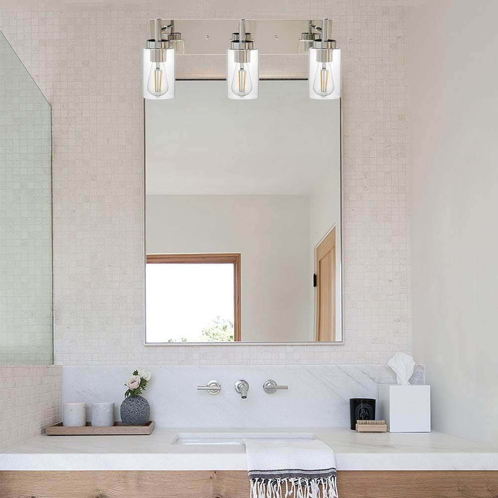Exclusive Special VINLUZ Vanity Lighting Fixtures Chrome 5-Light with Clear Glass Shade Modern Bathroom Light Fixtures Vintage Wall Vanity Lights Sconce Over Mirror for Kitchen Bedroom Living Room